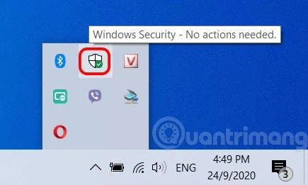 Cách mở Windows Security từ biểu tượng trên thanh tác vụ