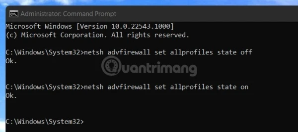 Tắt tường lửa Win 11 bằng dòng lệnh (Command Prompt)