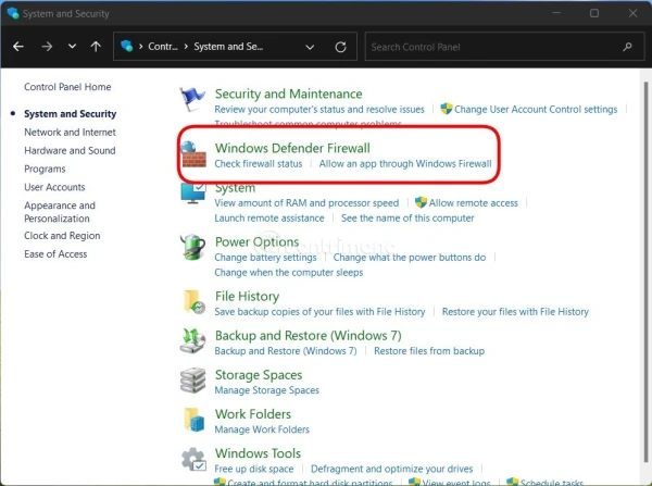 Tắt tường lửa Win 11 qua Control Panel