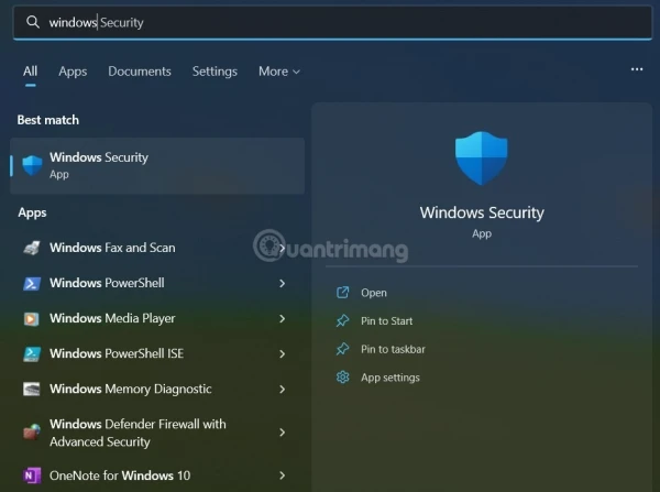 Tắt tường lửa Win 11 qua Windows Security