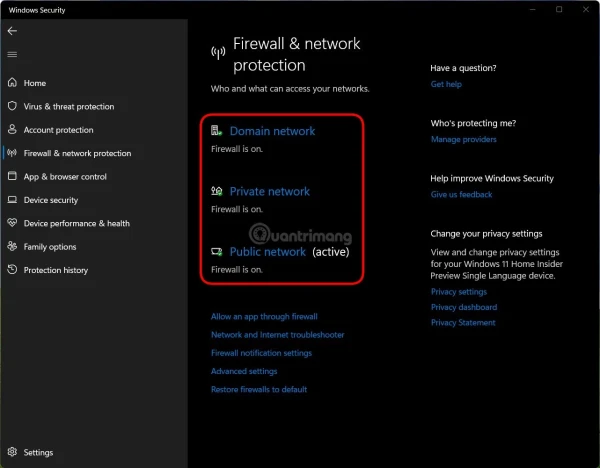 Tắt tường lửa Win 11 qua Windows Security