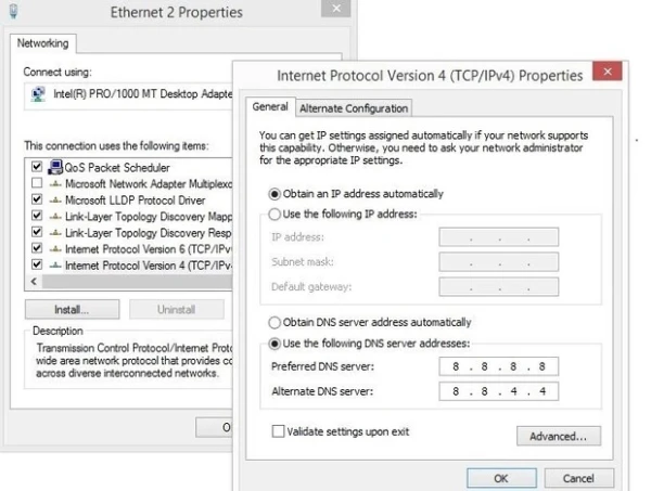 Kết nối mạng LAN và thuộc tính IPv4 trên Windows 8