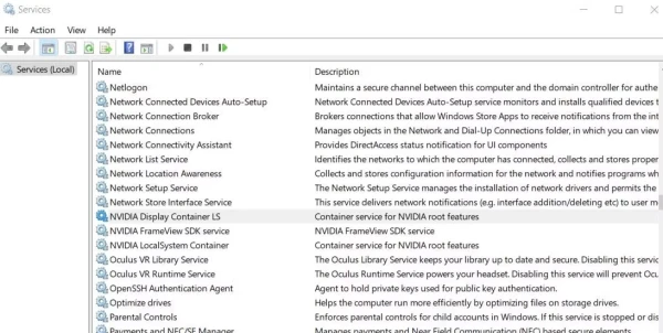Kiểm tra và khởi động lại Service NVIDIA Display Container