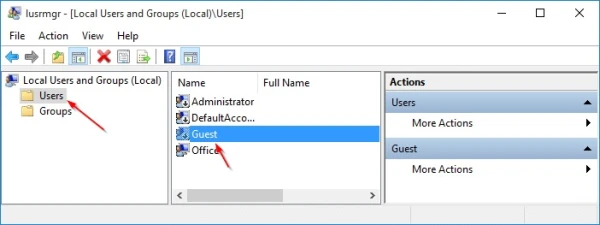 Cách kích hoạt tài khoản Guest qua Local Users & Groups