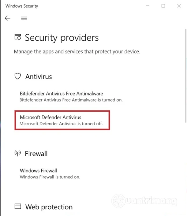 Kiểm tra trạng thái của Windows Defender